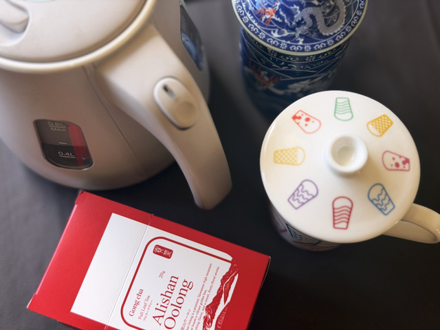 父と一緒に烏龍茶！