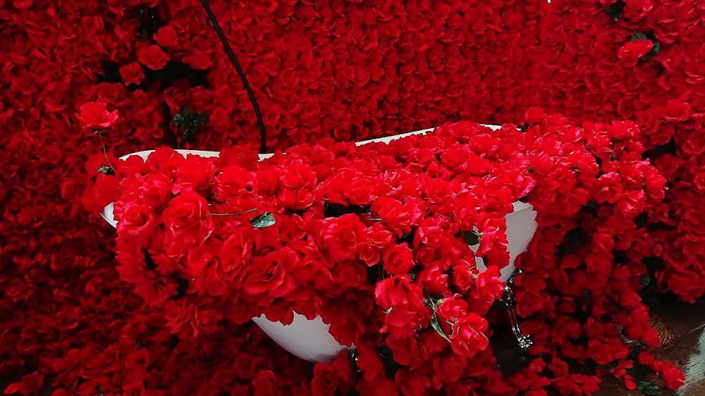 ４万本のバラに包まれた深紅の空間